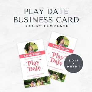 Play Date Visitenkarten, für Kinder, druckbare Schulabschluss Tags, Sofort Download, bearbeitbare Vorlage, printable, Dose