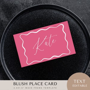 wave place card, Wedding, bridal, birthday party, table Setting, Guest Names, INSTANT DOWNLOAD, canva, editable template, printable, scribbl