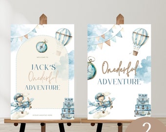 Onederful Willkommensschild zum ersten Geburtstag, Adventure Awaits, 1., Weltreise, sofortiger Download, bearbeitbare Canva-Vorlage, digital, druckbar,