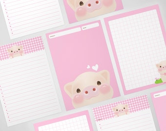 Kawaii Writing Paper Set Printable for Letter Writing and Scrapbooking, Cute Piglet Colorful Stationery for Pen Pals, Digital Download