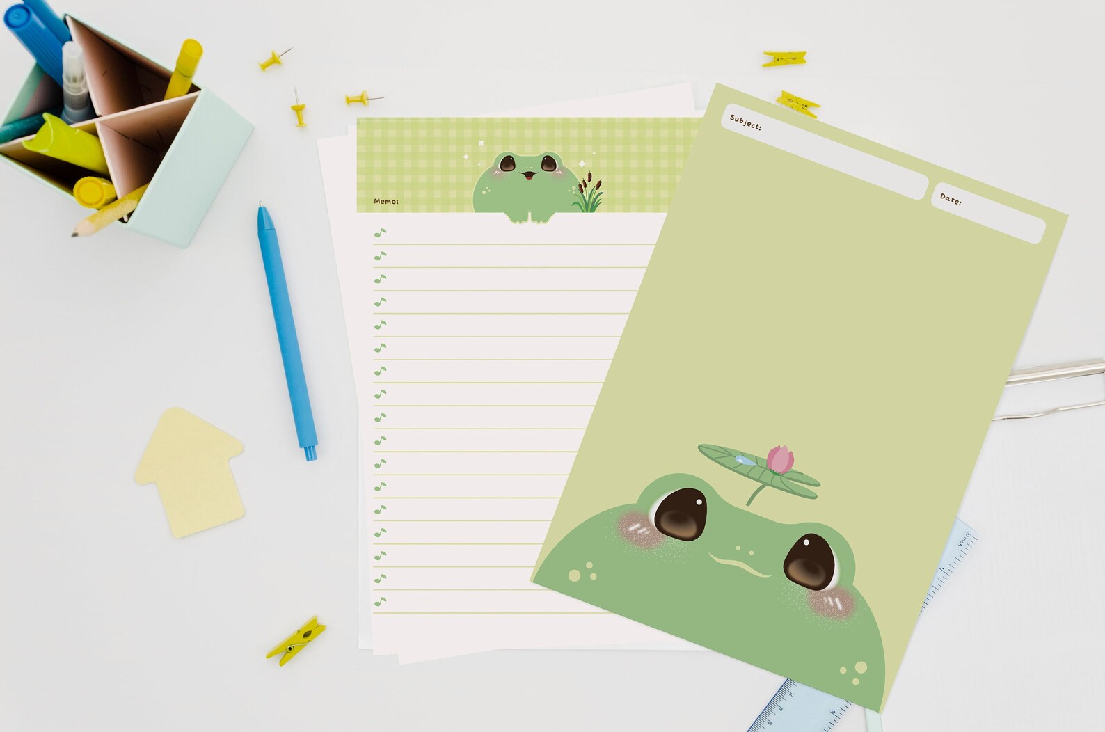 Cute Writing Paper Printable, Kawaii Froggy Stationery Printable ...