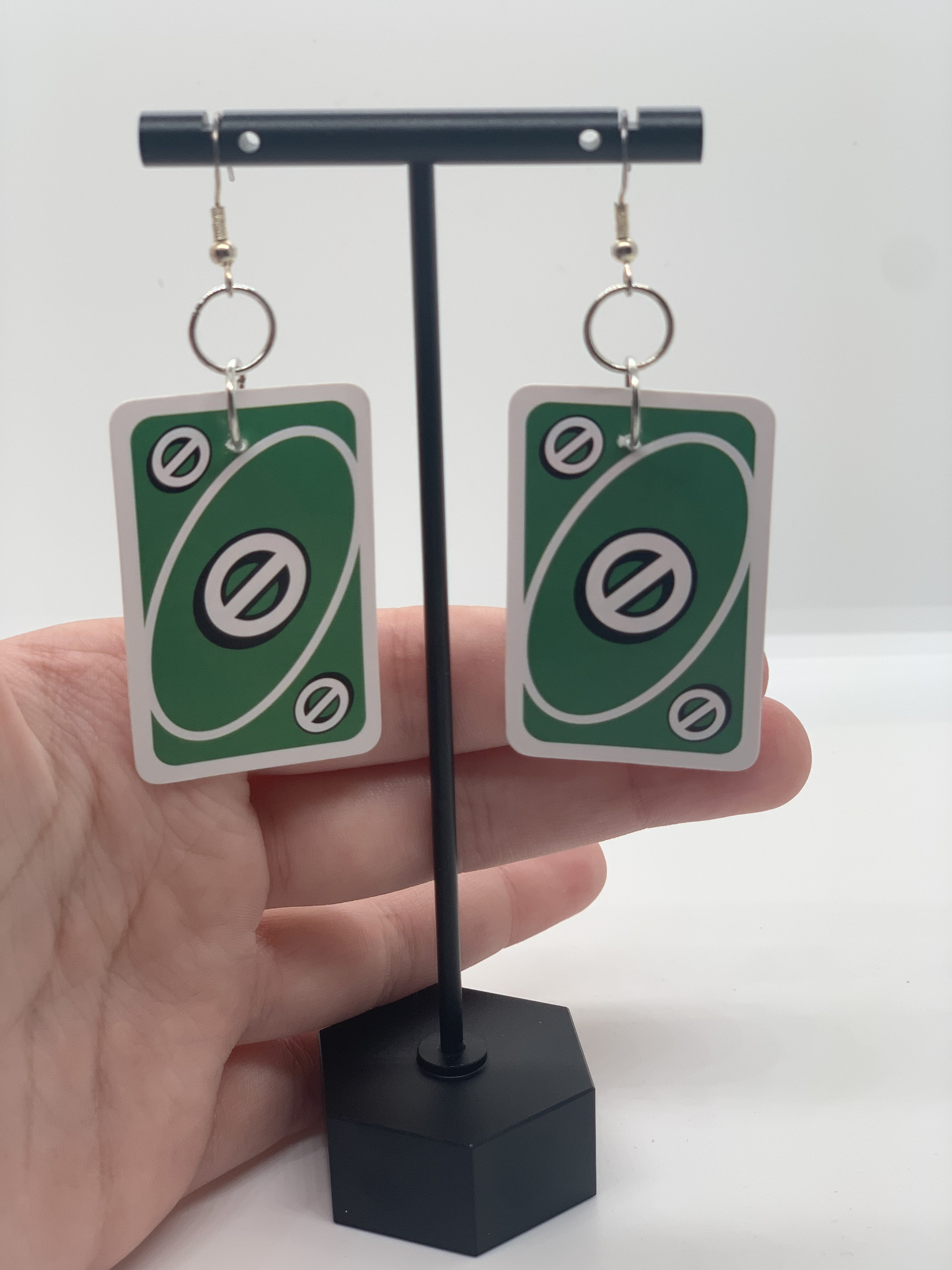 Cute Green Kidcore Uno Reverse Card Earrings - Depop