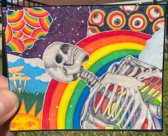 Glittery Skeleton Waterproof Sticker for Mental Health Awareness - Laptop Decal, LGBTQ+ Pride