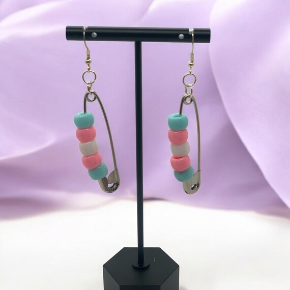 Transgender Pride Safety Pin Earrings: LGBTQ+ Hypoallergenic Jewelry, Progressive Punk Accessories