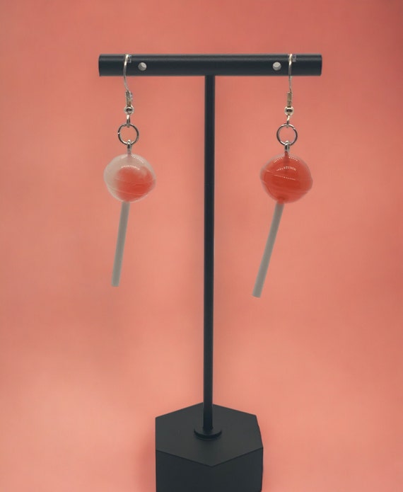 Whimsical Strawberry Cream Lollipop Earrings - Playful Candy-Inspired Jewelry for Sweet Tooths