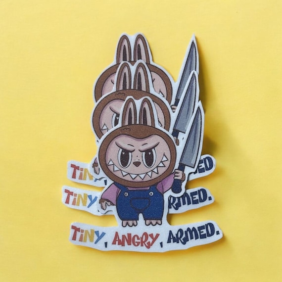 Tiny Armed Labubu Anti-Fascist Vinyl Sticker | Punk Aesthetic Decal for Water Bottles & Laptops