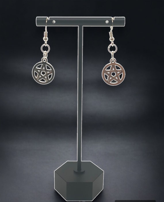 Mystical Silver Pentagram Earrings: Wiccan Pagan Witch Jewelry for Alternative Fashion Lovers