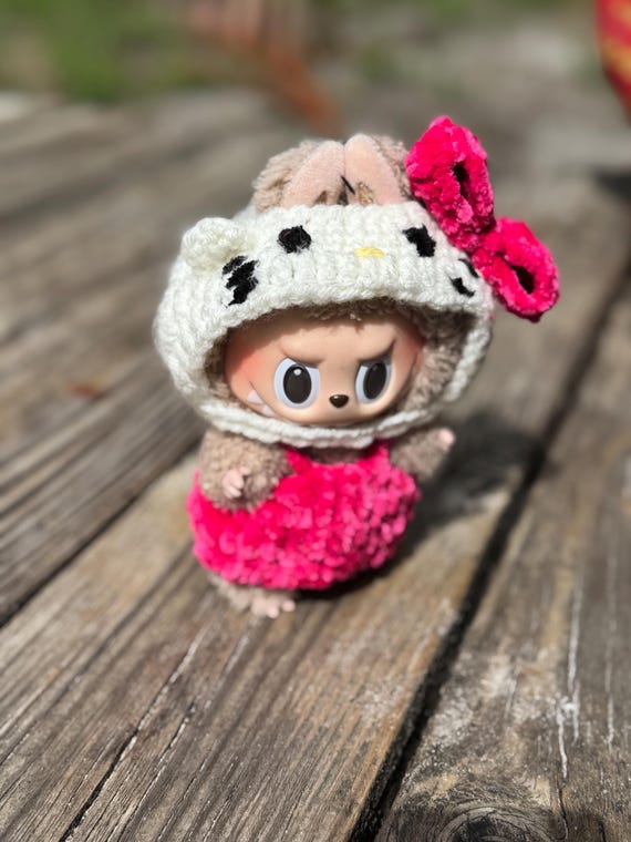 Kawaii Crochet Outfit for Labubu: Hello Kitty-Inspired Designer Toy Accessory | Handmade Collector's Gift