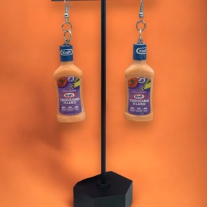 Miniature Kraft Thousand Island Dressing Replica Earrings - Quirky Food Jewelry Accessories