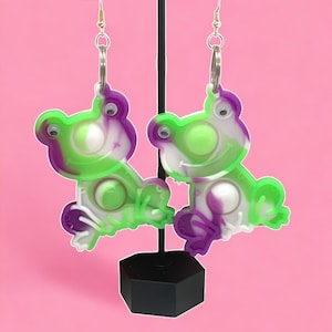 Quirky Frog Pop It Fidget Earrings: Fun Sensory Jewelry for ADHD & Alternative Style