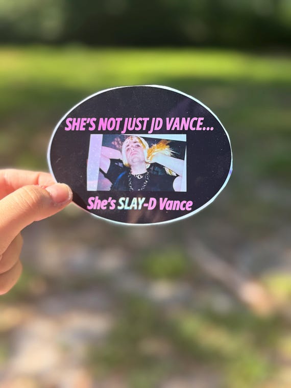 JD Vance Drag Queen Meme Sticker - Funny Political Satire LGBTQ+ Vinyl Decal Conservative Parody Art