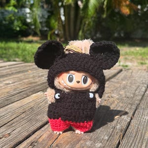 Crochet Mickey Mouse Labubu Outfit – Handmade Disney-Inspired Cosplay for Labubu Doll | Cute Kawaii Clothes | Collector Gift for Fans