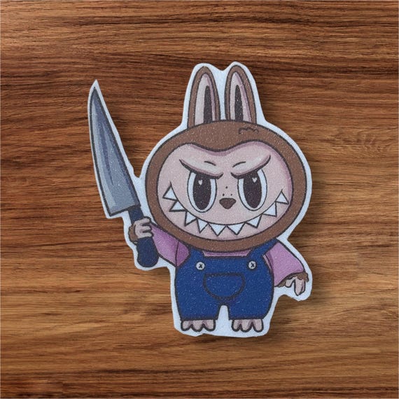 Punk Aesthetic Labubu Knife Sticker: Cute Vinyl Decal for Water Bottles, Laptops  Journals