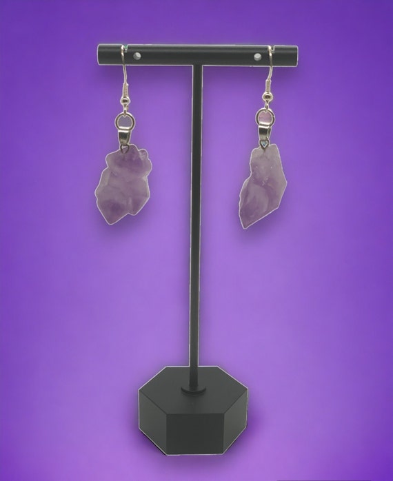Ethereal Raw Amethyst Crystal Dangle Earrings: Mystical Jewelry for Witchy Vibes & Spiritual Expression