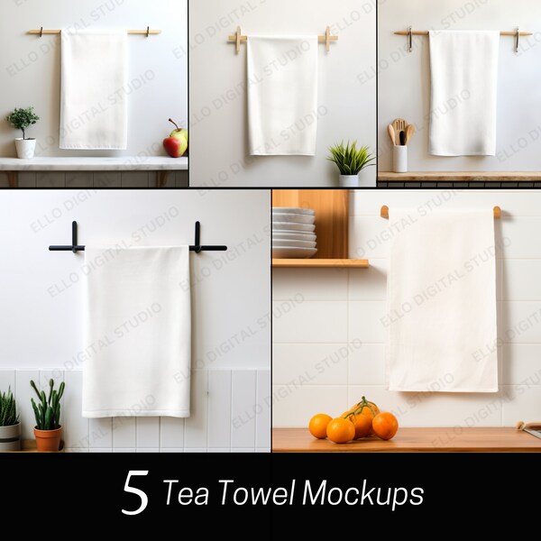 Blank White Towel Bundle Photo Mockup, Set of 5 Tea Towel Styled Stock Photo, Towel Mock Up, Mockups, Digital Towel Mockup, Instant Download