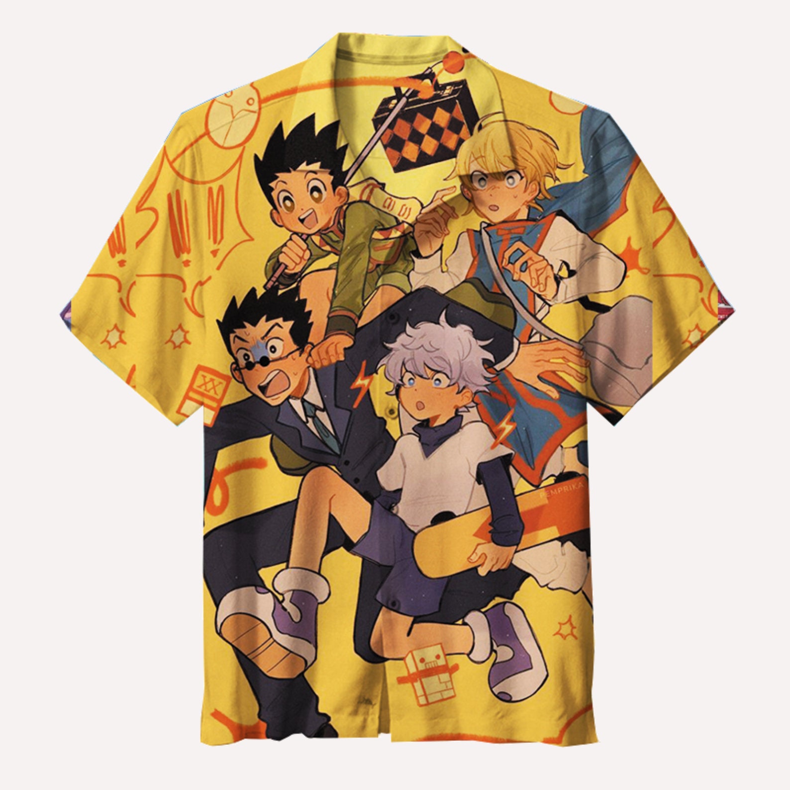 Hunter X Hunter in Kanji Characters with Gon, Killua, Kurapika and Leorio  Mens and Womens Short Sleeve T-Shirt (White, S-XXL) 