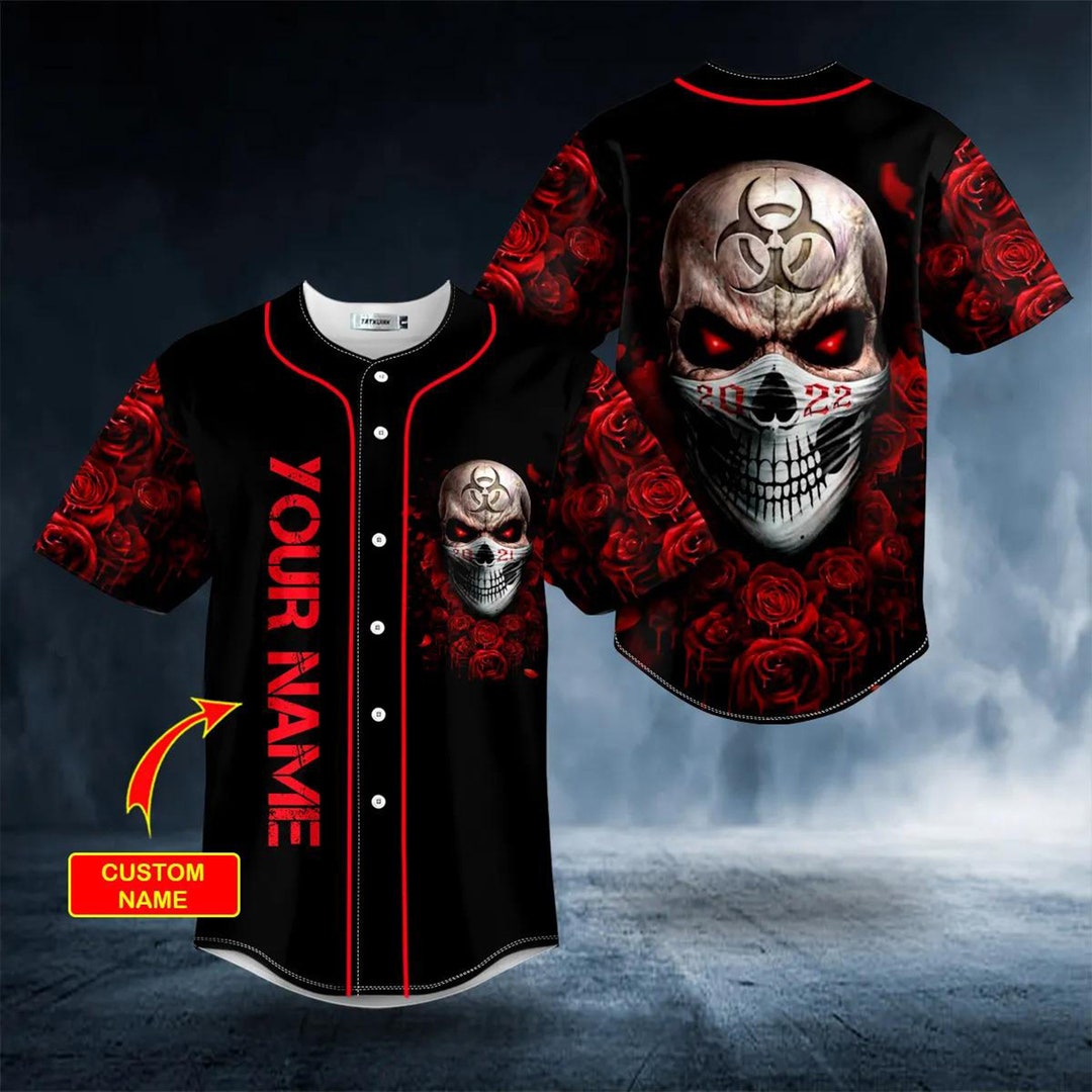 Custom Skull Shirt Skull Baseball Jersey Red Skull Shirt Etsy