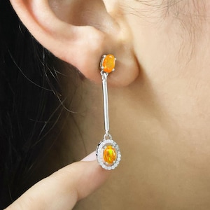 Natural fire Orange opal stud and dangle earrings for women, Vintage fire opal earrings, Minimalist earrings, AAA Ethiopian opal earrings