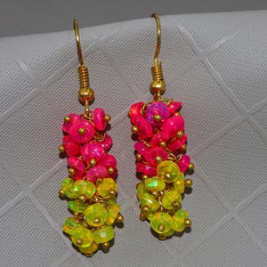Rondell opal beaded cluter earrings for women, Vintage fire opal jewelry, Opal Cluster earrings, 925 Sterling silver earrings, Gold earrings