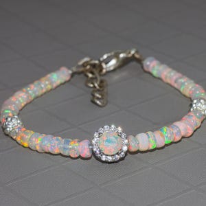 Natural fire Round charm opal bracelet, opal beaded bracelet, Ethiopian Welo opal beaded bracelet, Minimalist bracelet, Dainty opal bracelet