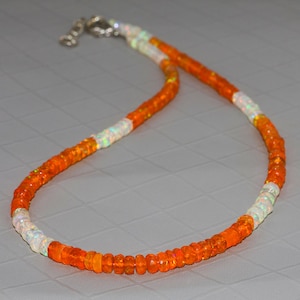 Handmade jewelry, Natural fire Orange and white opal beaded necklace, October birthstone, AAA Ethiopian opal beaded jewelry gift for her