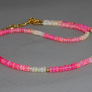 Natural fire pink shaded opal beaded necklace for women, vintage fire opal beaded jewelry, Gold necklace, 925 Sterling silver necklace