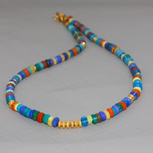 Natural fire Multi Color opal beaded necklace, Vintage fire opal necklace, AAA Ethiopian opal beaded necklace, Genuine fire Rondell beads
