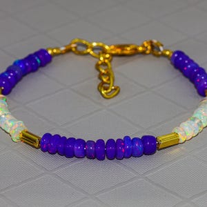 Natural fire Lavender and White opal beaded bracelet for women, Vintage fire opal beaded jewelry, Handmade jewelry, AAA Ethiopian opal