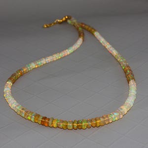 Natural fire Rondell opal beaded necklace for women, Vintage fire opal beaded jewelry, 925 Sterling silver necklace Handmade jewelry for her