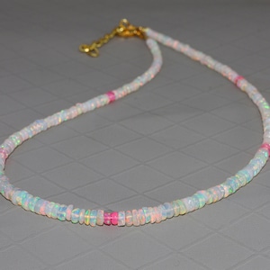 Natural fire Opal beaded necklace for women, Vintage fire Rondell opal beaded necklace, October birthstone, Minimalist jewelry gift for her