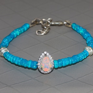 Natural fire opal beaded bracelet, Vintage fire opal beaded jewelry, AAA Ethiopian opal beaded bracelet, Genuine fire opal beaded jewelry