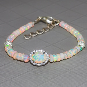 Vintage fire White opal charm and white opal beaded bracelet for women, AAA Ethiopian opal beaded bracelet, Top quality fire opal bracelet