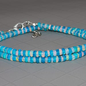 Natural fire Paraiba and white opal beaded necklace, Vintage fire opal beaded jewelry, 925 Sterling silver necklace Handmade jewelry for her