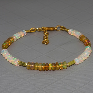 AAA Ethiopian opal beaded bracelet, Minimalist bracelet, Vintage fire opal beaded jewelry, 925 Sterling silver bracelet, Gift for her