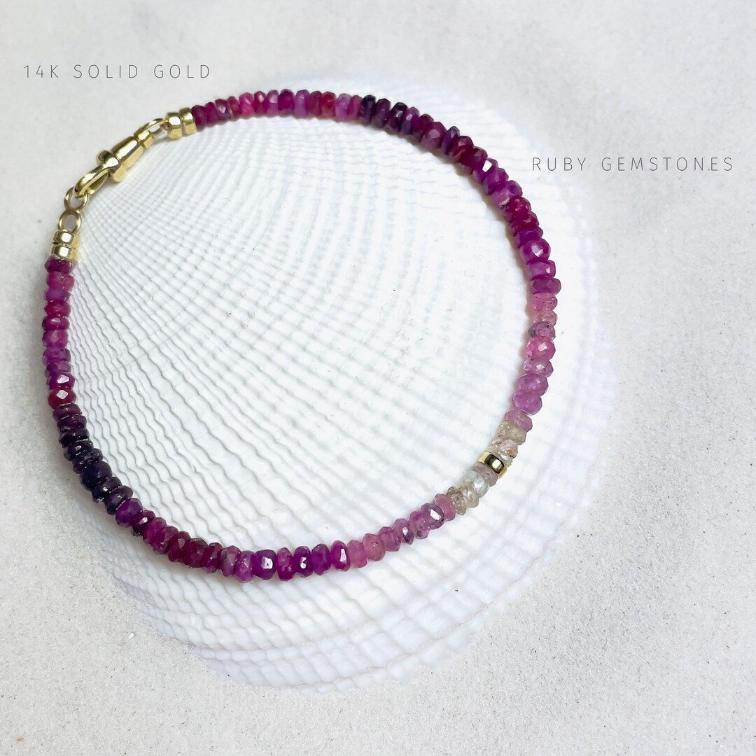 RUBY GEMSTONE GOLD JOY 3MM BEAD BRACELET main image 1
