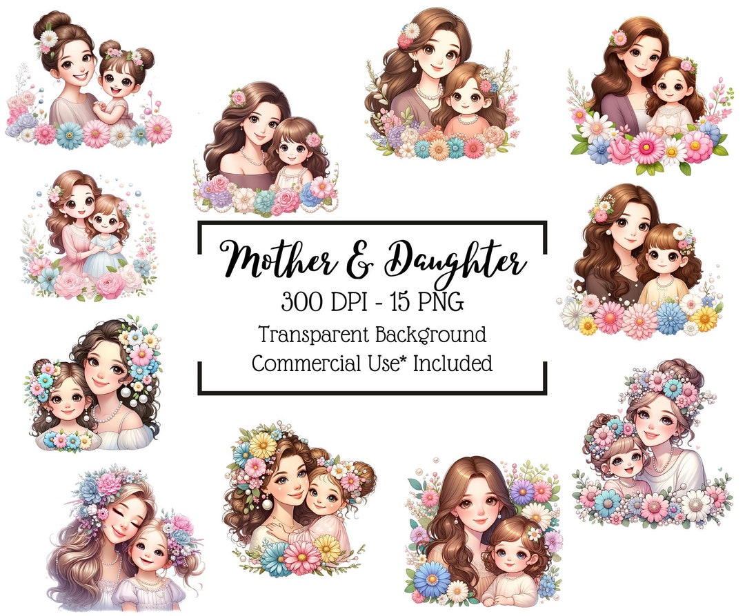 Mother's Day Clipart, Mother and Daughter Print, Printable Clipart ...