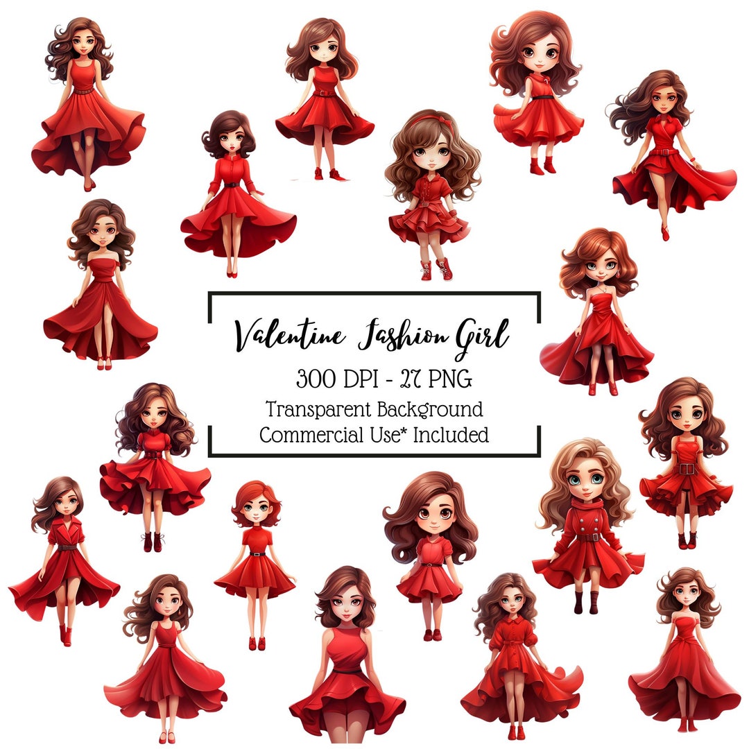 Valentines Girls PNG Bundle, Valentines Day Fashion Clipart. Valentine