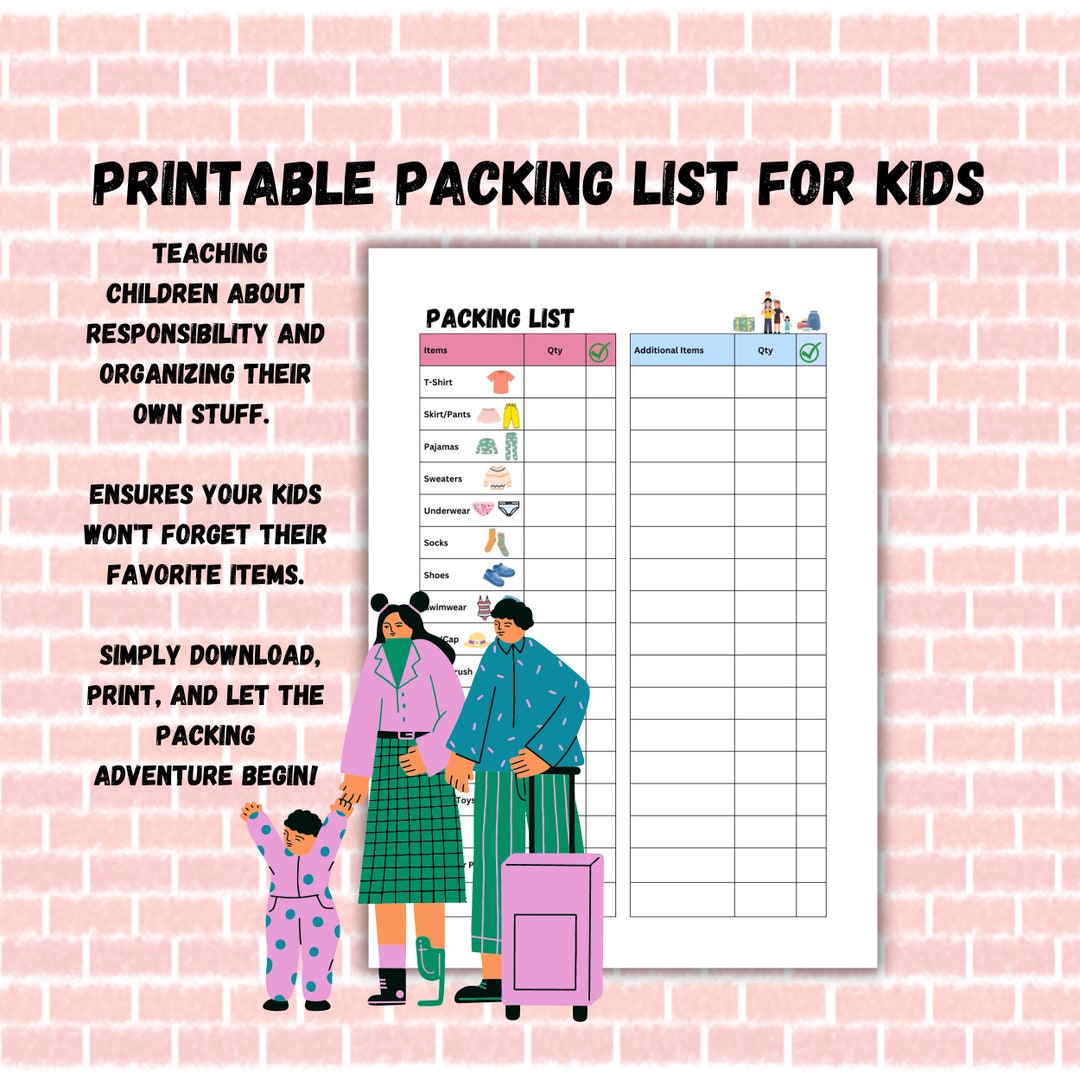 Printable Vacation Packing List for Kids Travel Checklist for - Etsy ...