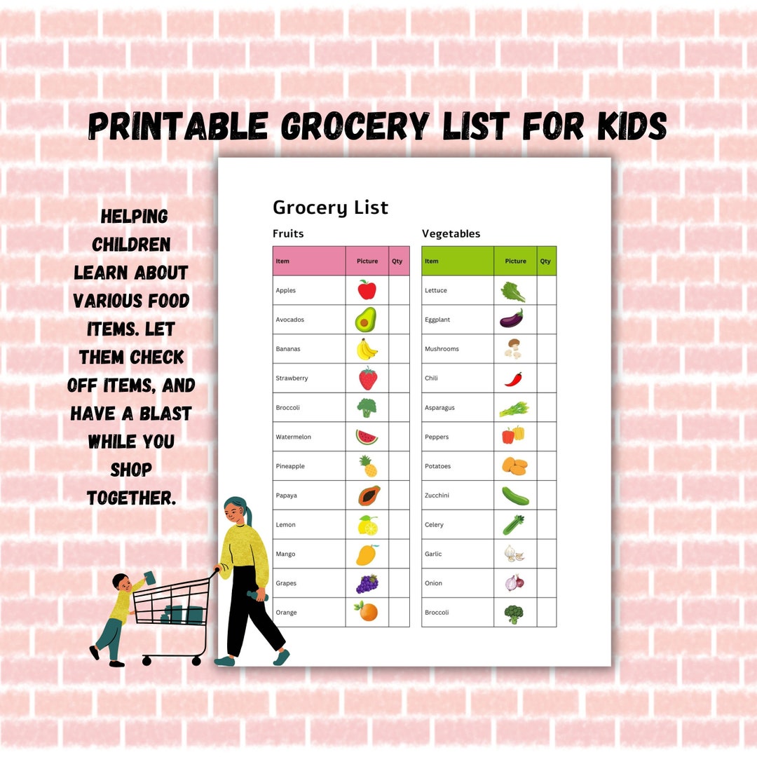 Printable Kid's Grocery List Fun and Educational Shopping - Etsy