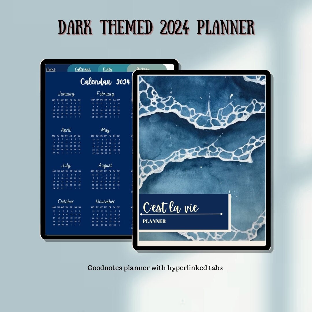 2025 Dark Themed Goodnotes Planner, Monthly Digital Planner, Goodnotes