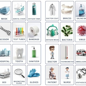 32 Tarjetas médicas, Imprimibles para niños, Tarjetas de nomenclatura, Actividad para niños pequeños, Tarjetas Montessori, Tarjetas para preescolar, Tarjetas de imagen
