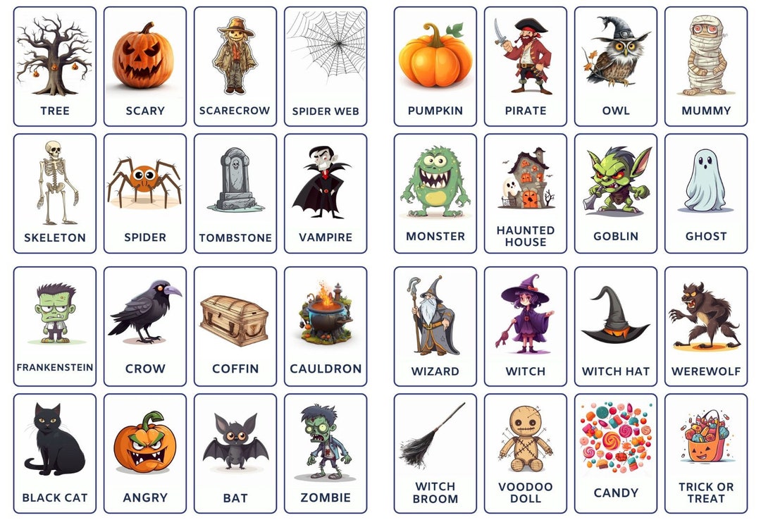 Spooky Halloween Vocabulary Flash Cards, 32 Editable Montessori Cards 