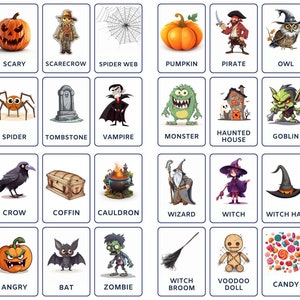 Spooky Halloween Vocabulary Flash Cards, 32 Editable Montessori Cards for Preschool, Nomenclature Flashcards, Printable PDF, Montessori Toys