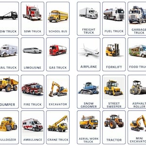 Construction Themed 32 Flash Cards Featuring Real Pictures of Large Vehicles and Big Machines, Perfect for Learning About Heavy Machinery