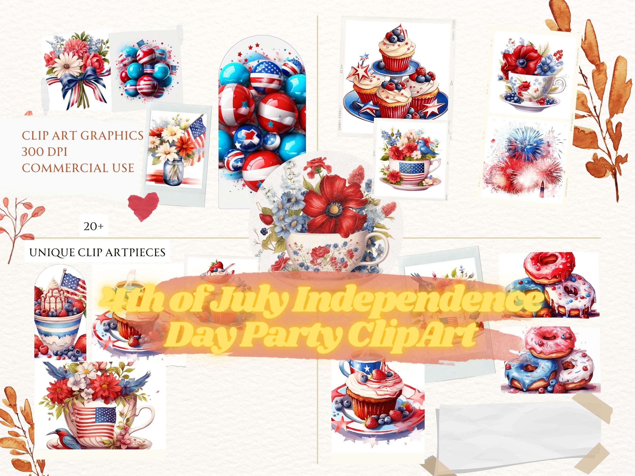 4th of July - Party / Independence Day / Patriotic Watercolor Clipart ...