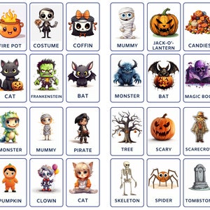 Flashcard Bundle of Cute Halloween Fun Bundle Includes Halloween Vocabulary, Decor, Scary Halloween, Cartoon Characters, Cute Halloween