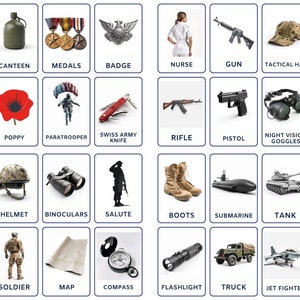 Interesantes y educativas, pruebe estas 32 tarjetas didácticas del ejército, perfectas para niños, niños pequeños y preescolares, diversión inspirada en Montessori