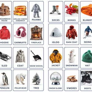 32 Tarjetas didácticas de invierno, Imprimibles para niños, Tarjetas de nomenclatura, Actividad para niños pequeños, Tarjetas Montessori, Tarjetas para preescolar, Tarjetas de invierno, Tarjetas de imagen