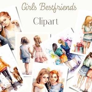 Clipart acquerello migliori amiche, 30 clipart BFF per bambini acquerello, clipart migliore amica bambina, clipart sorella, diario spazzatura per bambini