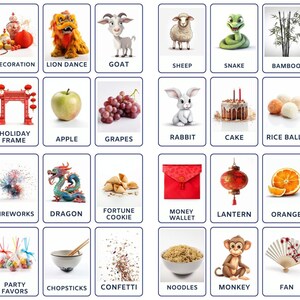32 Flashcards de l’année lunaire chinoise, imprimables pour enfants, cartes de nomenclature, activité pour les tout-petits, cartes Montessori, cartes pour l’école maternelle
